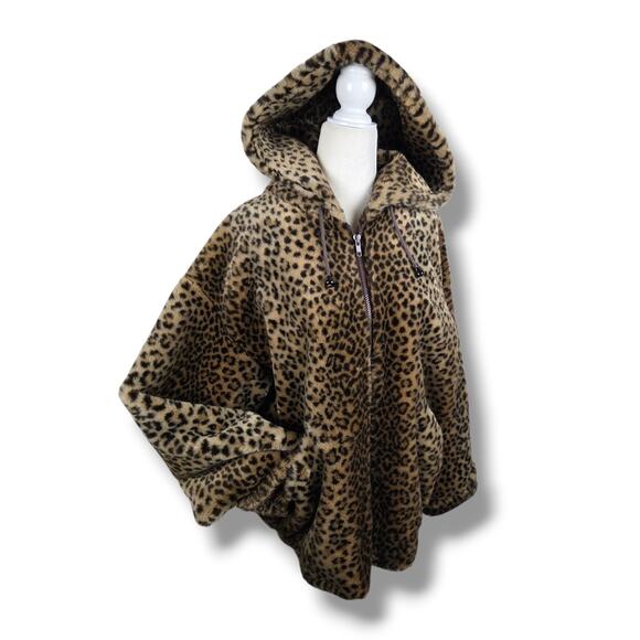Vintage Faux Fur Coat Leopard Charles Klein Womens Size Small Whimsigoth Swing - Picture 1 of 10